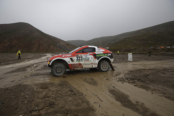 during the 5th stage of the Dakar Rally 2017, between the Tupiza and Oruro in Bolivia, Friday, Jan. 6, 2017. The race starts from Asuncion and will pass through Bolivia and Argentina on Jan. 14. (AP Photo/Martin Mejia)